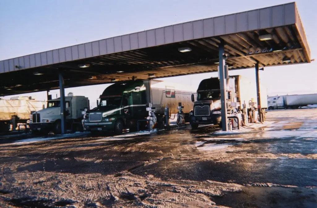 Truckers stop for fuel in Belgrade
