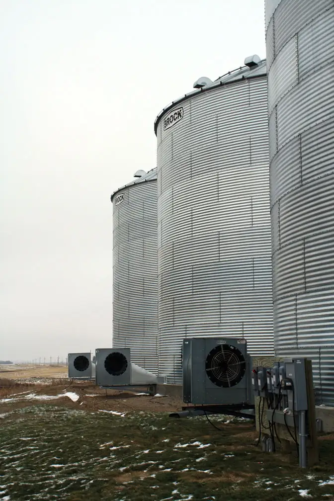 Running aeration fans periodically during the spring will keep stored grain cool.