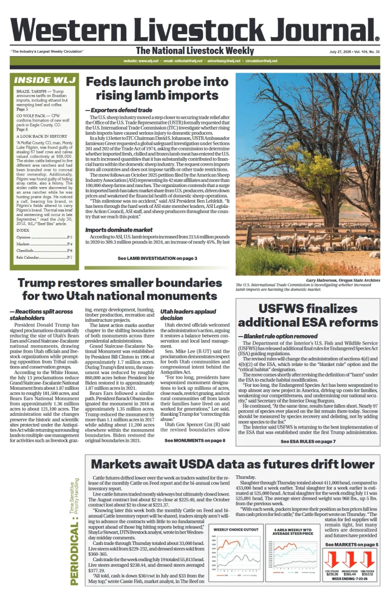 Western Livestock Journal cover, July 27, 2026