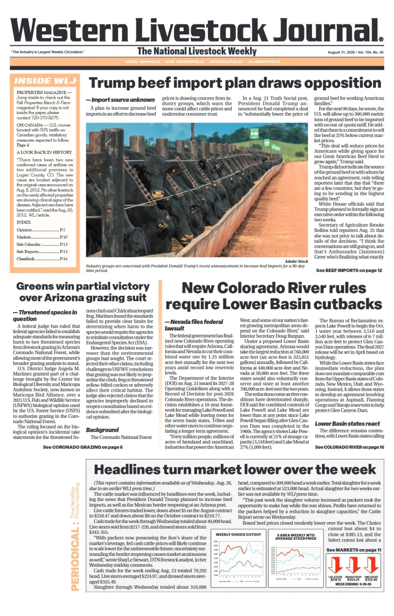 Western Livestock Journal cover, August 31, 2026