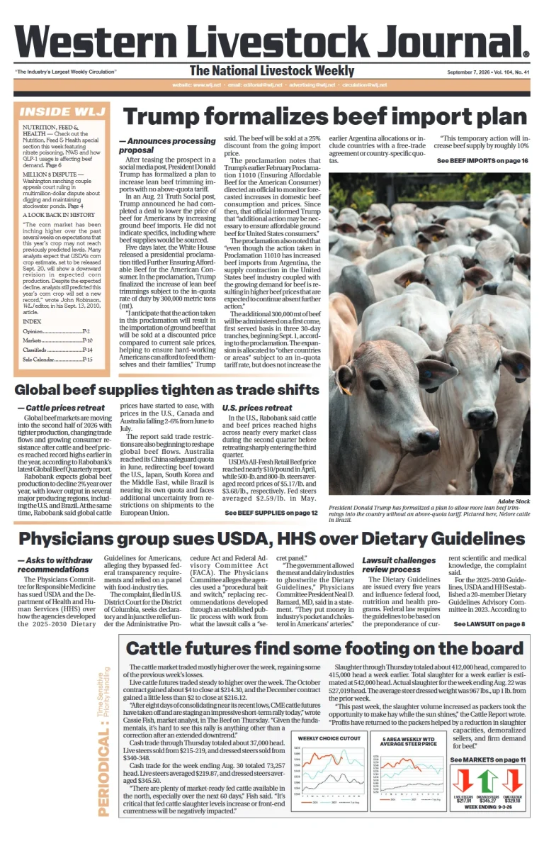 Western Livestock Journal cover, September 07, 2026